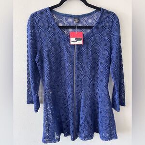 NWT Anthropologie Only Hearts Love is Enough Blue Sheer Lace Zipper large